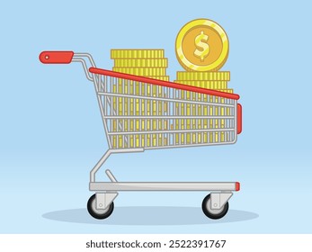 Shopping Trolley Coin Stacks Money Inside