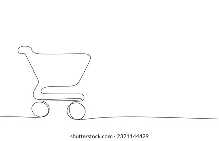 Arte de dibujo continuo en carrito de compras. Resumen de compras simples. Ilustración vectorial aislada de contorno continuo de una línea.