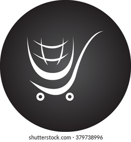 Shopping trolley creative simple icon on colorful round background