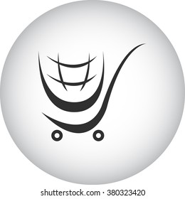 Shopping trolley creative simple icon on round background