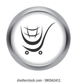 Shopping trolley creative simple icon on round background