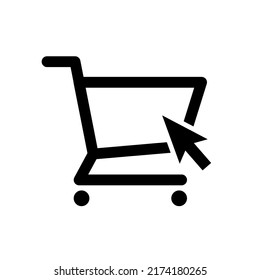Shopping trolley with cursor icon symbol, E-Commerce business marketing concept, Pictogram flat design vector illustration