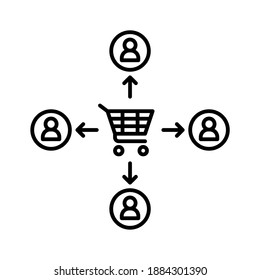 Carretera de compras con clientes. Concepto de objetivo de cliente. Vector de línea. Aislar sobre fondo blanco.