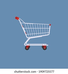 Shopping trolley flat illustration isolated on Blue background.