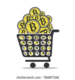 A shopping trolley full of Bitcoins.