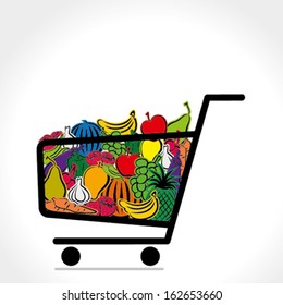shopping trolley full of fruit and vegetable vector