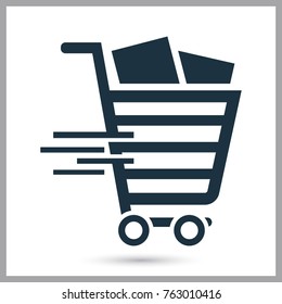 Shopping trolley with goods simple icon for web and mobile design