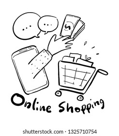 shopping trolley hand drawn