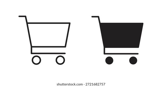 Einkaufswagen-Symbol flach und dünnen Strich Vektorpaket. Bearbeitbarer Symbolsatz