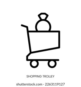 shopping trolley icon. Line Art Style Design Isolated On White Background