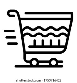 Icono del tranvía de compras. Esquema de icono del vector del carro de la compra para el diseño web aislado en fondo blanco