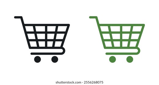 Shopping trolley icon set in black and colored versions.