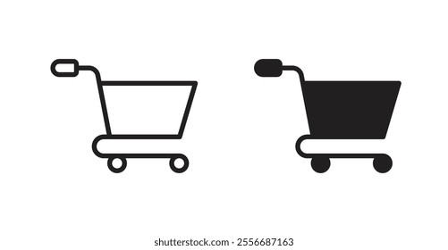 Shopping trolley icon set in Thin line black color.