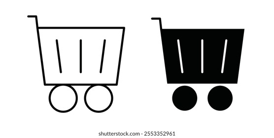 Shopping trolley icons in black filled and outlined style