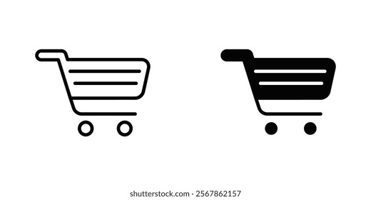 Shopping trolley icons collection in Filled flat and thin line style.