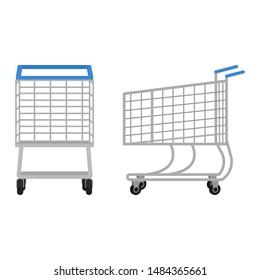 Shopping trolley icons in flat style, shopping cart front and side view vector illustration on white background