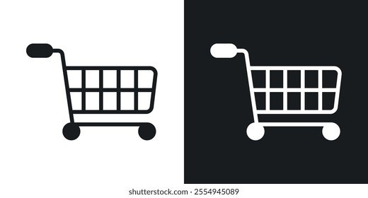 Shopping trolley icons in solid black and white colors