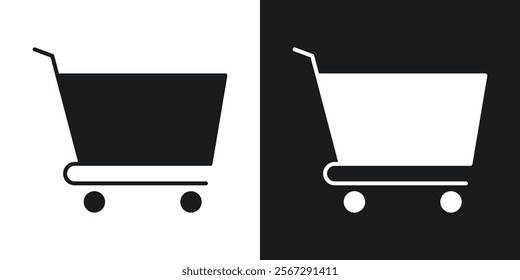 Shopping trolley icons in solid black and white colors