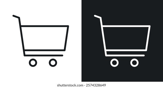 Shopping trolley icons in thin black and white stroke liner style