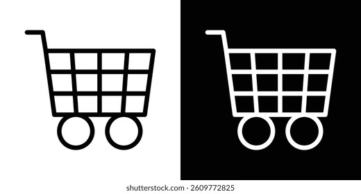 Shopping trolley icons vector set in stroke line style
