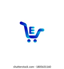 Shopping trolley, letter e logo. Online shop sign, Fashion Store icon, Marketing and E-commerce , Social Networking and Communication Digital concept for your Business.