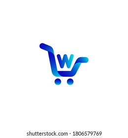 Shopping trolley, letter w logo. Online shop sign, Fashion Store icon, Marketing and E-commerce , Social Networking and Communication Digital concept for your Business.