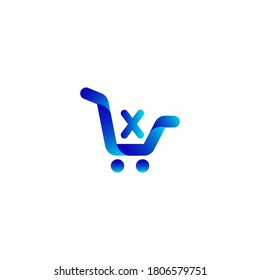 Shopping trolley, letter x logo. Online shop sign, Fashion Store icon, Marketing and E-commerce , Social Networking and Communication Digital concept for your Business.