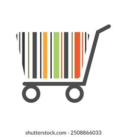 shopping trolley logo with colorful barcode