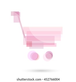 Shopping trolley Modern Soft Pink Color Icon for web, app. New female or kids concept, light design symbol. Logo technology sign isolated on white. Vector illustration in creative style.