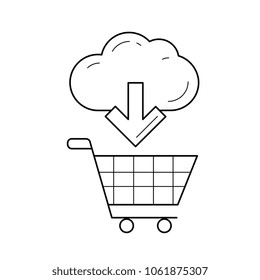 Carretera de compras con icono de línea vectorial de compra en línea aislado en fondo blanco. Icono de línea de compras en línea para infografía, sitio web o aplicación.