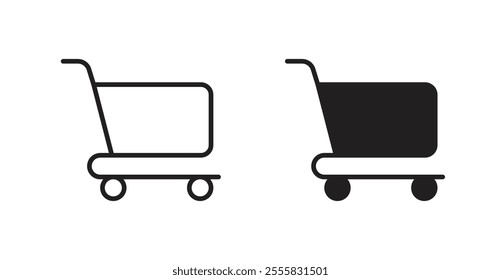 Shopping trolley outlined and solid icon vector collection.