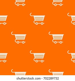Shopping trolley pattern repeat seamless in orange color for any design. Vector geometric illustration