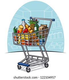 shopping trolley with products