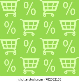 Shopping trolley seamless pattern on green background