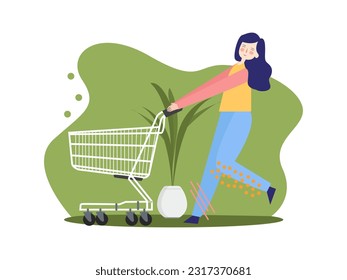 Shopping trolley store market purchasing grocery supermarket commercial and costumer girl pushing empty cart