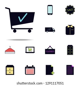 shopping trolley and tick icon. web icons universal set for web and mobile