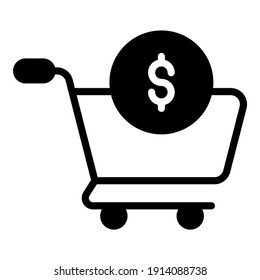 shopping trolley vector black icon, shopping and discount sale icon.