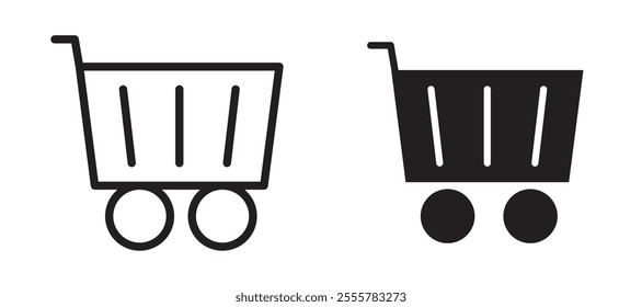 Shopping trolley vector icon set in black color.