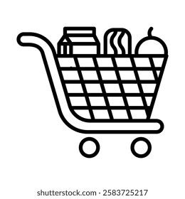 Shopping Trolley Vector Line Icon Design