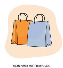 Shopping two paper bags. Pop art flat style. Isolated vector object on white background.