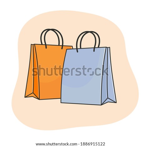 Shopping two paper bags. Pop art flat style. Isolated vector object on white background.