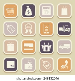 Shopping universeller Symbole für Web- und mobile Anwendungen. Vektorillustration