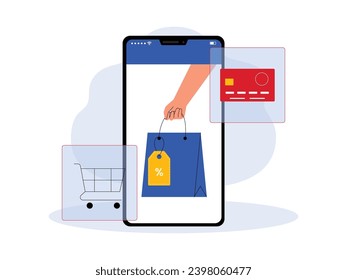 Comprar con una tarjeta de crédito es más económico y el proceso es rápido, ciberlunes ilustración vectorial.