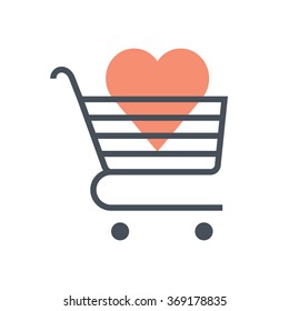 Shopping valentines day icon suitable for info graphics, websites and print media. Color, Vector, flat icon, clip art.