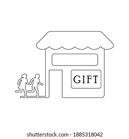 Shopping valentines day line icon, gift and mall vector, couple, valentin