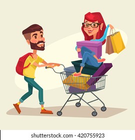 Shopping. Vector flat cartoon illustration