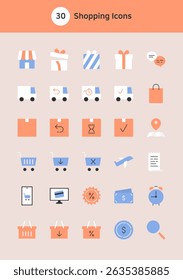 Conjunto de iconos planos de Vector de compras.