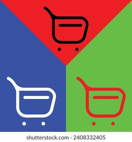 Shopping Vector Icon, Outline style, isolated on Red, Green and Blue Background.