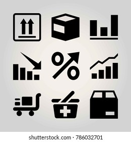 Shopping vector icon set. analutics, arrow, cart and package