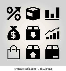 Shopping vector icon set. analutics, percentage, bag and shopping bag